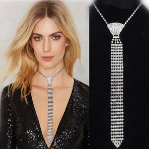 Glam 80’s Rhinestone Necktie Necklace
